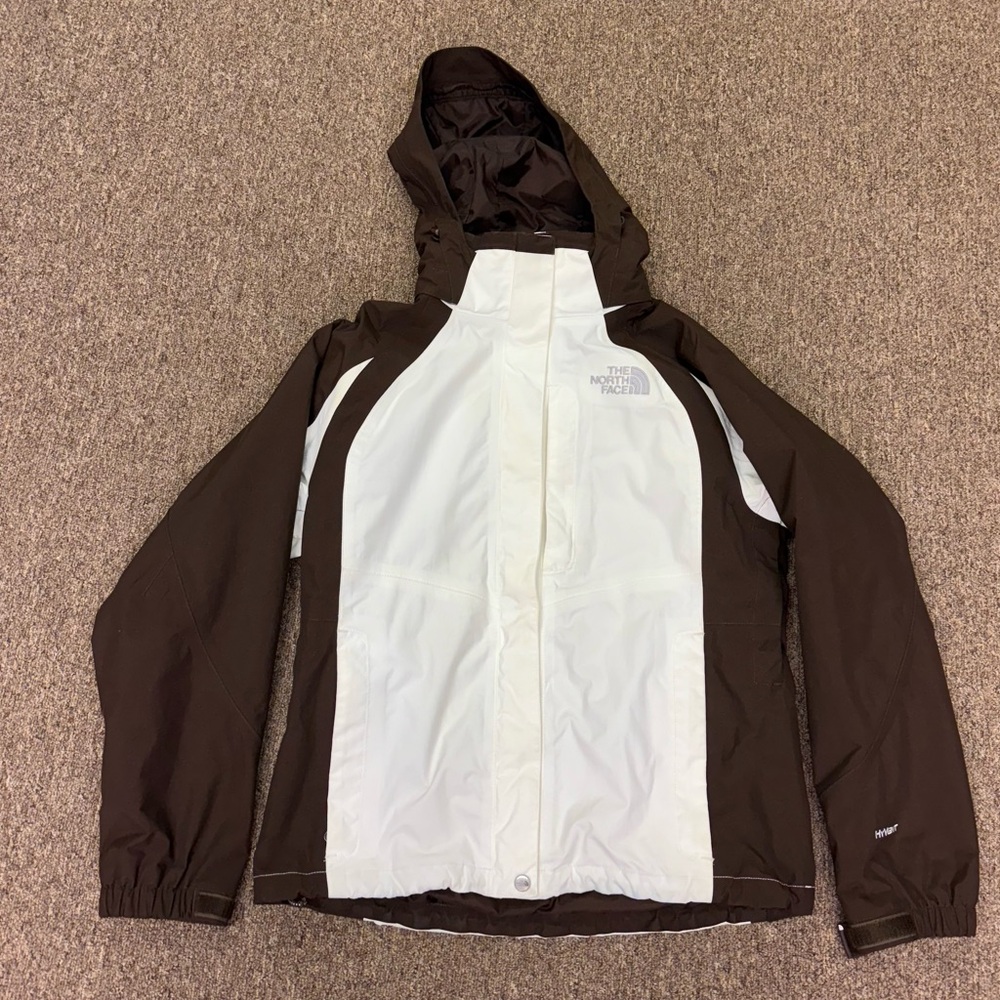 THE NORTH FACE Hyvent Women’s Size  M Hooded Rain Coat Jacket Brown/White